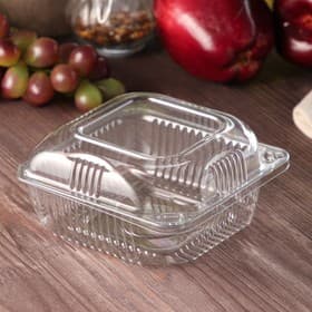 Контейнер одноразовый с неразъёмной крышкой ИП-10 А/ПР-К-10 А, пластик, 200 мл, 12×12×6 см, внутр. 9.8×9.8×5.4 см, прозрачный