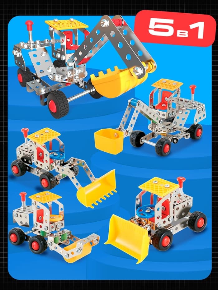 Конструктор металлический UNICON «Строительная техника», 5 в 1, 139 деталей