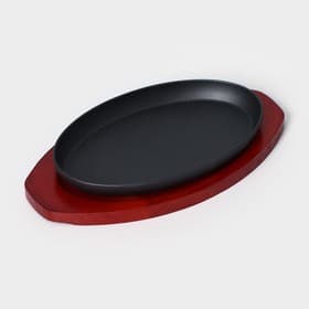 Сковорода «Овал», 26.5×16.5 см, на деревянной подставке, индукция, чугун, чёрная