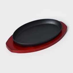 Сковорода «Овал», 26.5×16.5 см, на деревянной подставке, индукция, чугун, чёрная