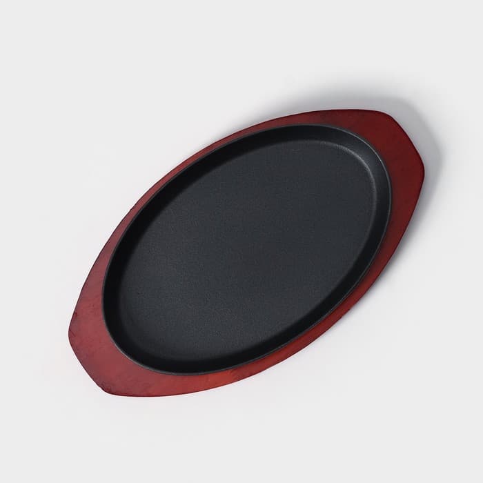 Сковорода «Овал», 26.5×16.5 см, на деревянной подставке, индукция, чугун, чёрная