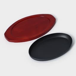 Сковорода «Овал», 26.5×16.5 см, на деревянной подставке, индукция, чугун, чёрная