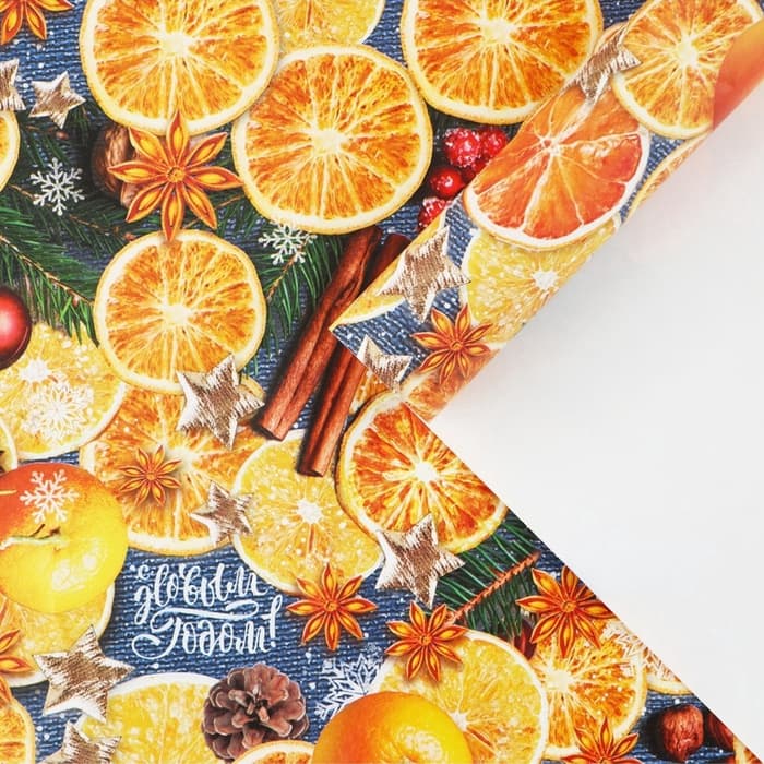 Упаковочная бумага на Новый год «Пряные мандарины», 70×100 см, глянцевая