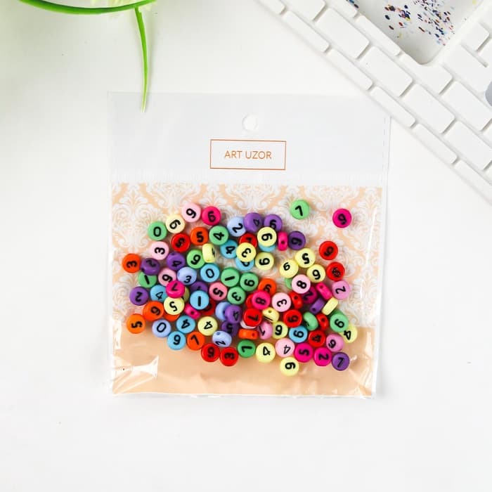 Набор бусин для рукоделия и плетения «Арт Узор. Разноцветные цифры», пластик, 20 г, 0.7×0.7 см