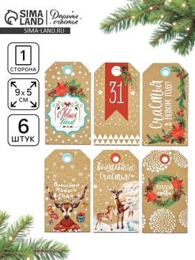 Шильдик декоративный в наборе «Счастья в Новом Году», 9×5 см, 6 шт.
