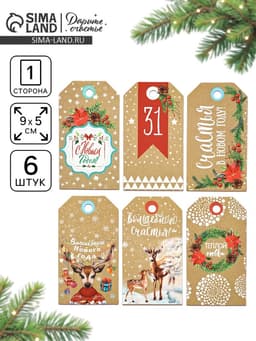 Шильдик декоративный в наборе «Счастья в Новом Году», 9×5 см, 6 шт.