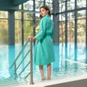 Халат вафельный женский Экономь и Я рукав 3/4, размер 54-56, бирюзовый, 100% хлопок, 200 г/м²