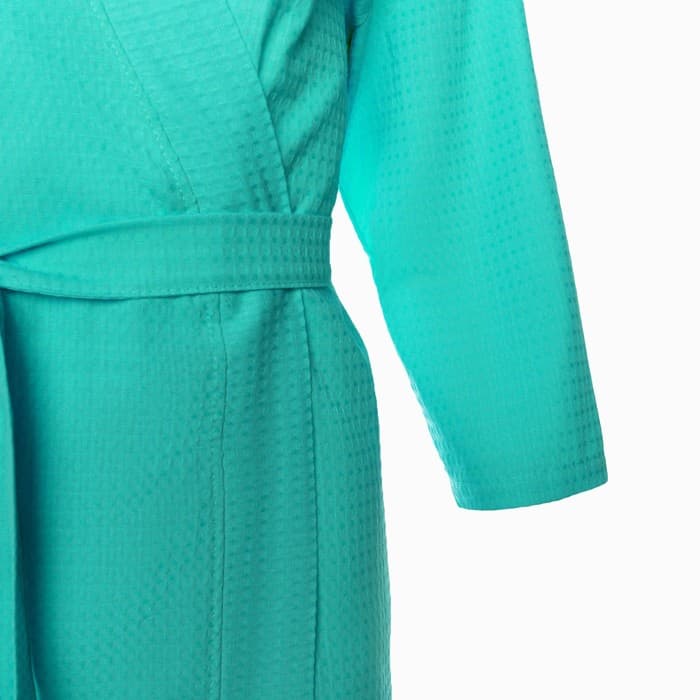 Халат вафельный женский Экономь и Я рукав 3/4, размер 54-56, бирюзовый, 100% хлопок, 200 г/м²