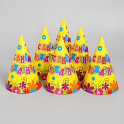 Бумажные колпаки «С днём рождения! Цветы», набор 6 шт., 16 см