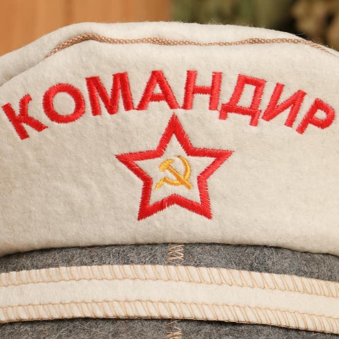 Шапка - фуражка для бани и сауны «Командир», полиэфир 70%, шерсть 30%, с вышивкой «Добропаровъ»
