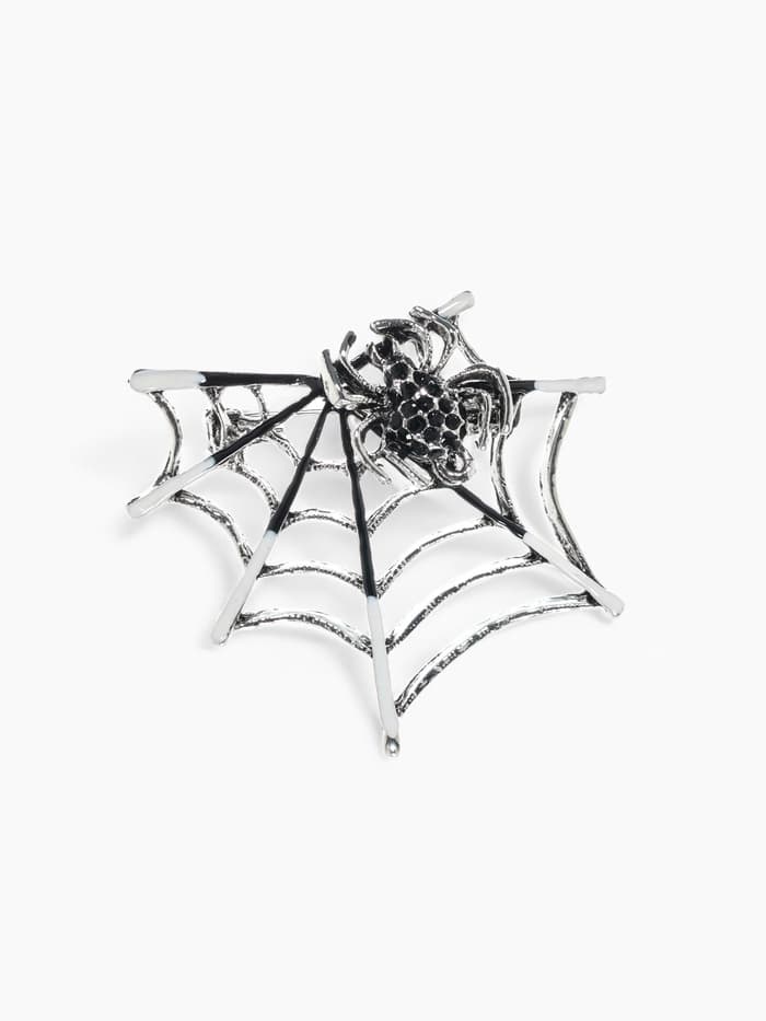 Брошь «Паук в паутине», чёрный, белая в серебре