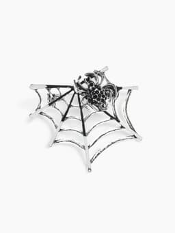Брошь «Паук в паутине», чёрный, белая в серебре