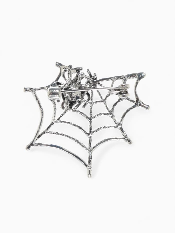 Брошь «Паук в паутине», чёрный, белая в серебре