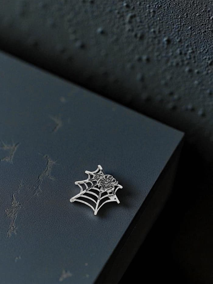 Брошь «Паук в паутине», чёрный, белая в серебре