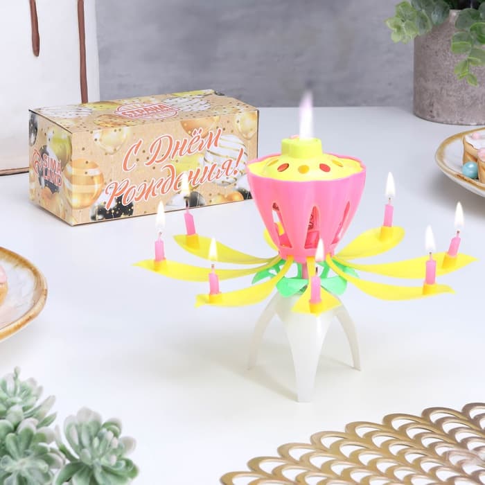 Свеча для торта музыкальная «Тюльпан», жёлтая, 12×5 см