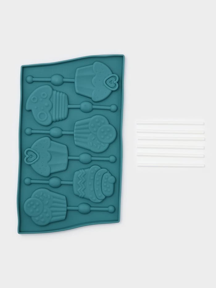 Форма для леденцов Доляна «Капкейк», силикон, 27.5×16.5 см, 6 ячеек (6×7 см), с палочками, МИКС