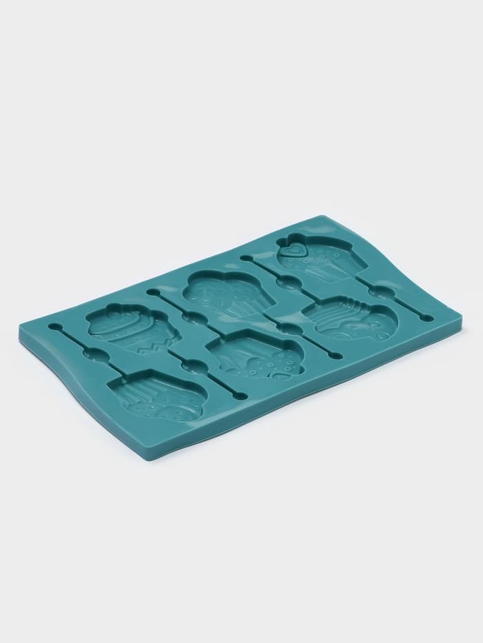 Форма для леденцов Доляна «Капкейк», силикон, 27.5×16.5 см, 6 ячеек (6×7 см), с палочками, МИКС