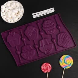 Форма для леденцов Доляна «Капкейк», силикон, 27.5×16.5 см, 6 ячеек (6×7 см), с палочками, МИКС