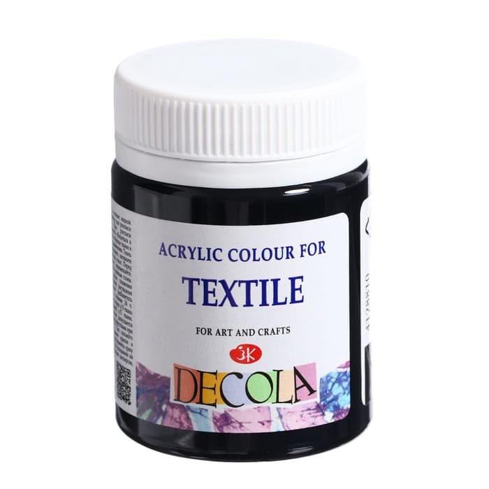 Краска по ткани, банка 50 мл, ЗХК Decola, Чёрная 4128810, (акриловая на водной основе)