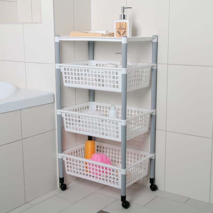 Этажерка напольная на колесиках 4-х секционная, МИКС