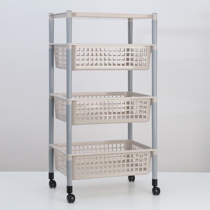 Этажерка напольная на колесиках 4-х секционная, МИКС