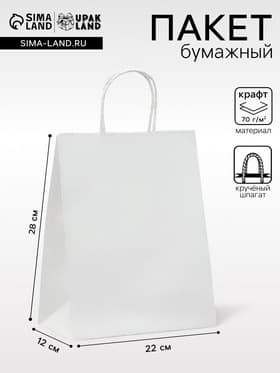 Пакет крафт без печати, белый, круглая ручка 22×12×28 см