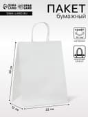 Пакет крафт без печати, белый, круглая ручка 22×12×28 см