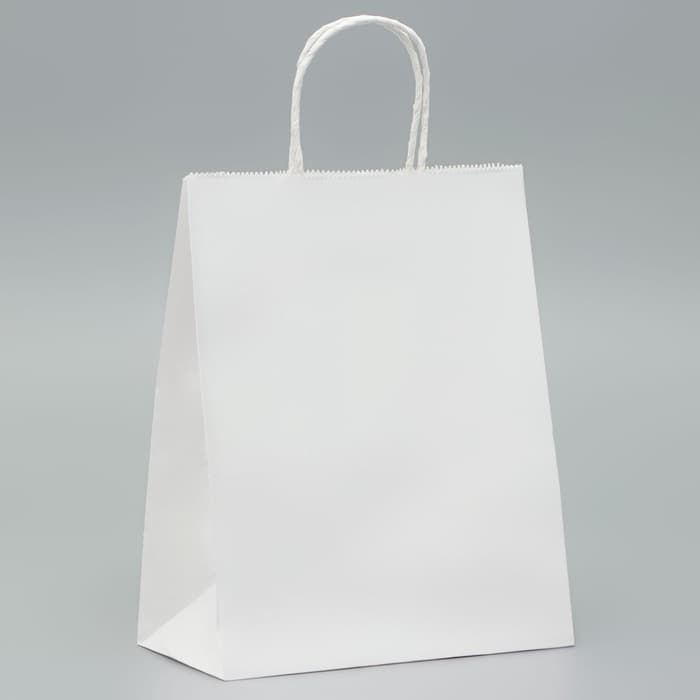 Пакет крафт без печати, белый, круглая ручка 22×12×28 см