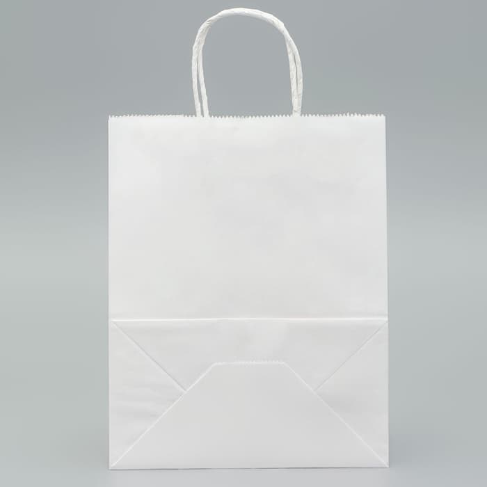 Пакет крафт без печати, белый, круглая ручка 22×12×28 см