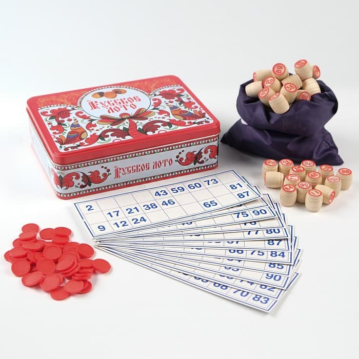 Русское лото Десятое Королевство «Узор», деревянное, с бочонками