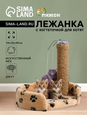 Лежанка с когтеточкой для котят, 34×26×34 см, джут, цвет МИКС