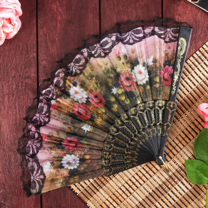 Веер складной «Цветы», 24 см, пластик, МИКС