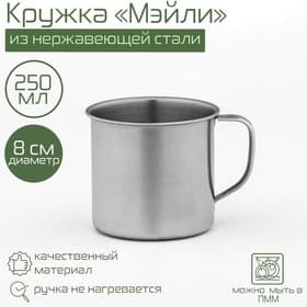 Кружка Доляна «Мэйли», 250 мл, d=8 см, толщина 0.33 мм, нержавеющая сталь, хромированная