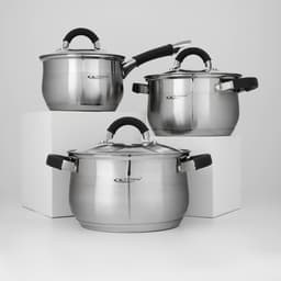 Набор посуды Катунь «Ирида», 3 предмета: кастрюли 2.9 л, 3.9 л, ковш 1.9 л, капсульное дно, индукция, нержавеющая сталь, AISI - 201