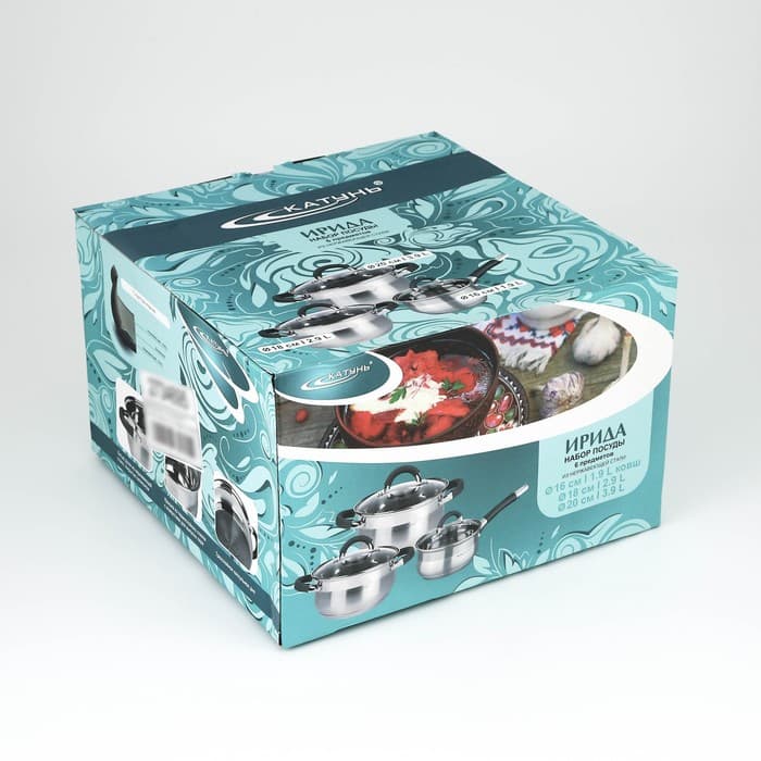 Набор посуды Катунь «Ирида», 3 предмета: кастрюли 2.9 л, 3.9 л, ковш 1.9 л, капсульное дно, индукция, нержавеющая сталь, AISI - 201
