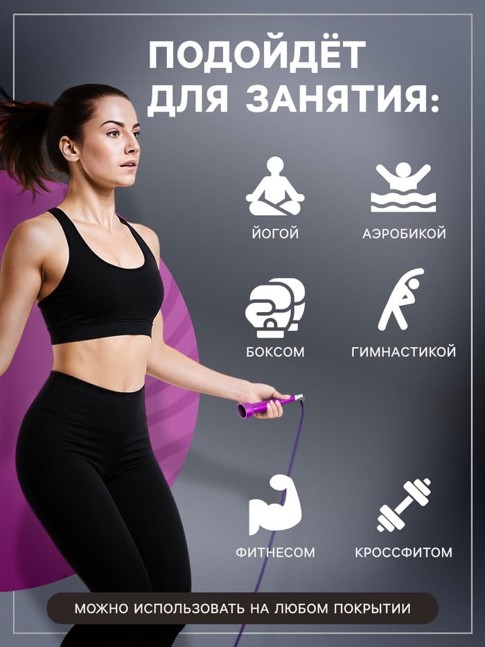 Скакалка спортивная ONLYTOP, 3 м, регулируемая, скоростная, с подшипником, цвет МИКС