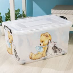 Контейнер для хранения на колёсиках «Мишка и котёнок», 50 л, 60×38×31 см, прозрачный