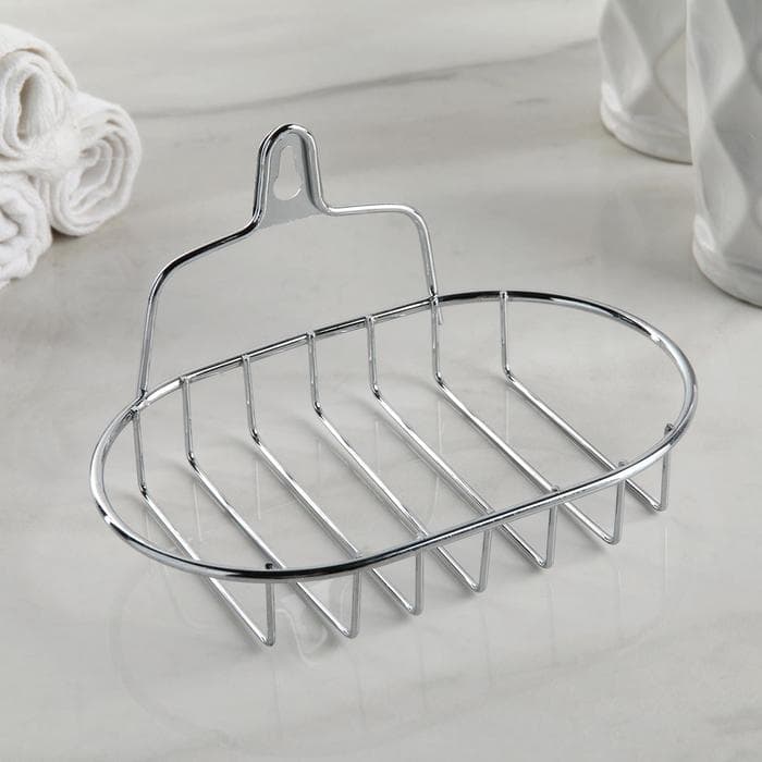 Мыльница подвесная овальная Доляна, 13.5×10.5×8 см, серебристая