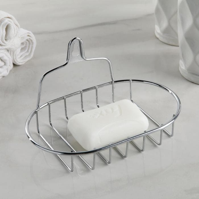 Мыльница подвесная овальная Доляна, 13.5×10.5×8 см, серебристая