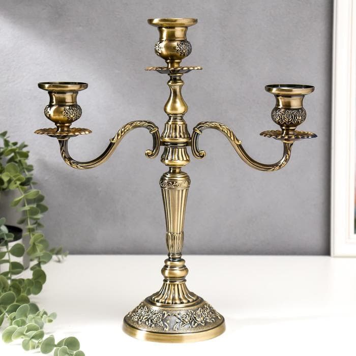 Металлический подсвечник на 3 свечи «Канделябр. Рим», под латунь, 36×32×12.5 см