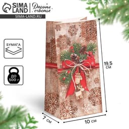 Пакет подарочный без ручек новогодний «Стильный подарок», 10×19.5×7 см