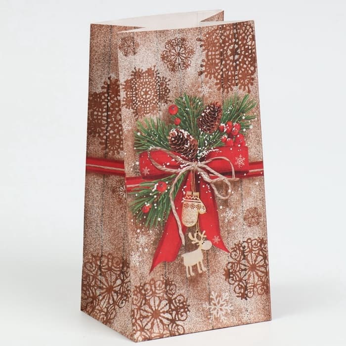 Пакет подарочный без ручек новогодний «Стильный подарок», 10×19.5×7 см