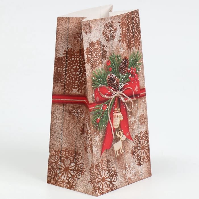 Пакет подарочный без ручек новогодний «Стильный подарок», 10×19.5×7 см