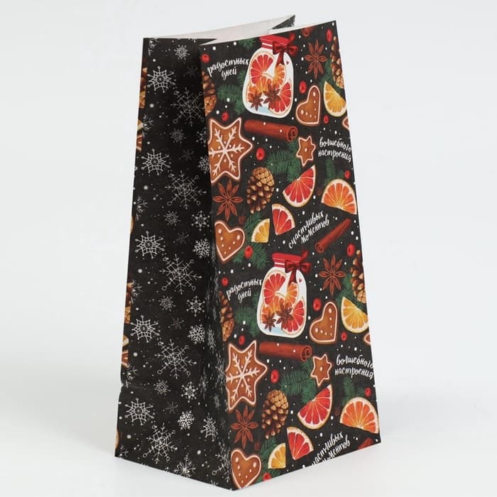 Пакет подарочный без ручек новогодний «Счастливых моментов», 10×19.5×7 см