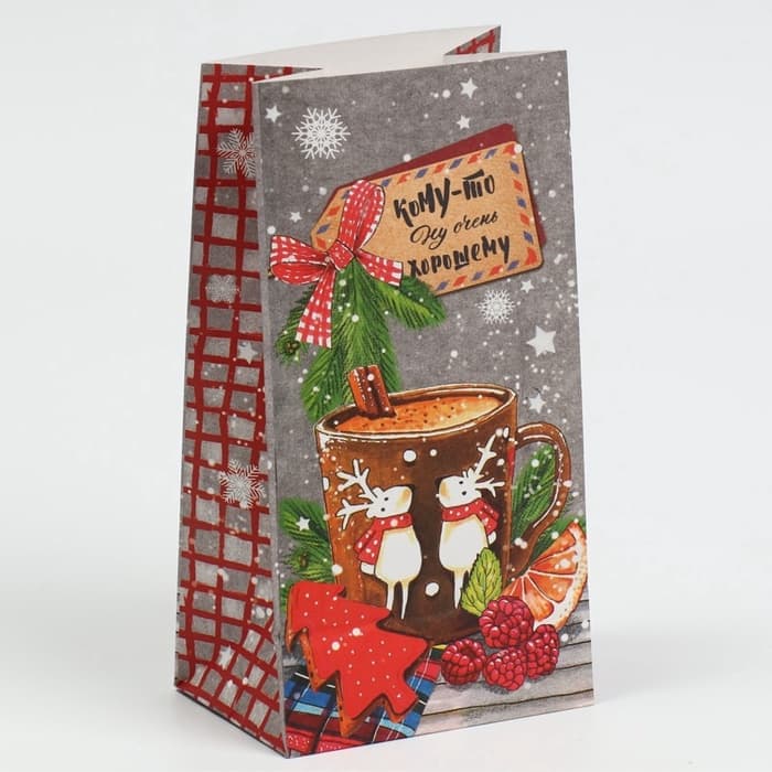 Пакет подарочный без ручек новогодний «Кому‒то ну очень хорошему», 10×19.5×7 см