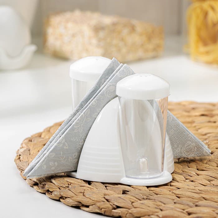 Набор для специй с салфетницей BEROSSI Cake, 2 шт.: солонка и перечница 70 мл, пластик, белый