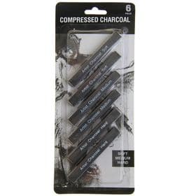 Уголь прессованный для рисования, чёрный, 6 штук в наборе (мягкий, средний, твёрдый)