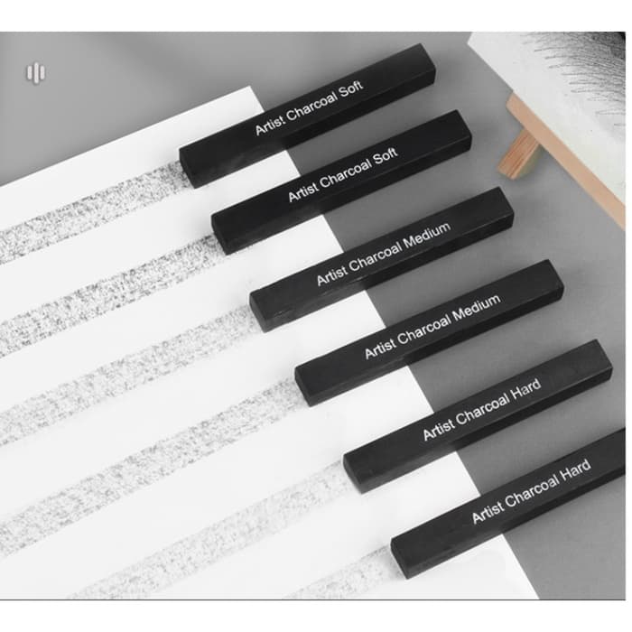 Уголь прессованный для рисования, чёрный, 6 штук в наборе (мягкий, средний, твёрдый)