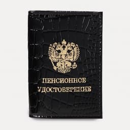 Обложка для пенсионного удостоверения, натуральная кожа, чёрная
