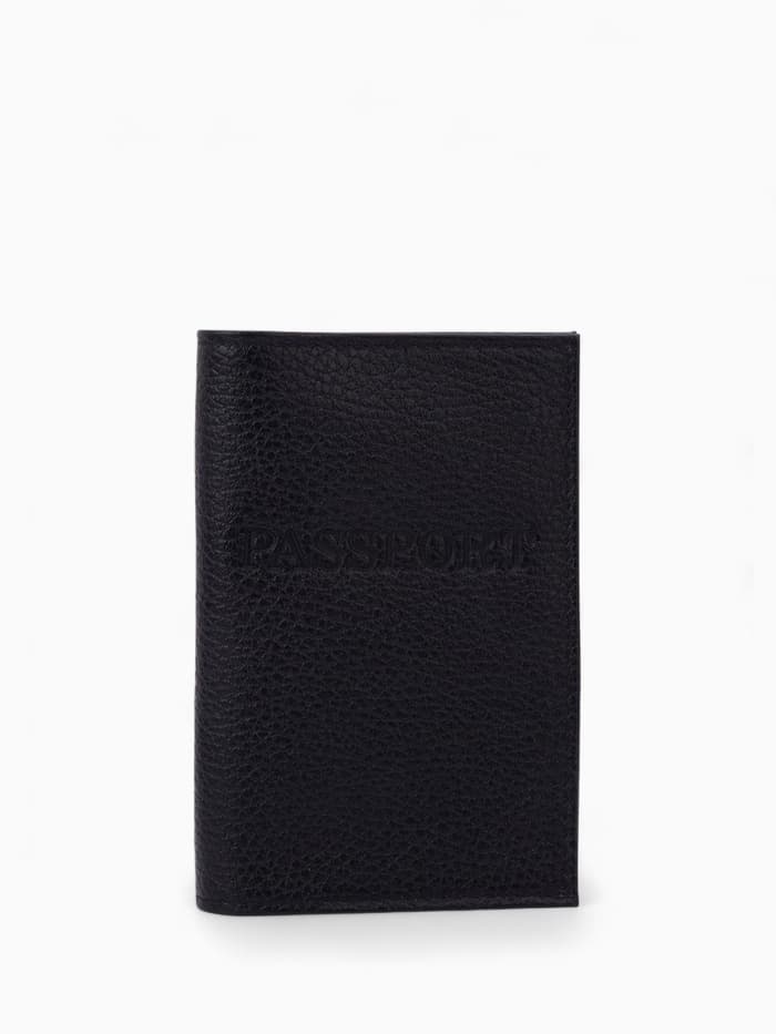 Обложка для паспорта, натуральная кожа, флотер, чёрная